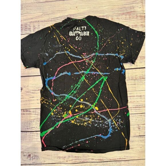 Salty Savage Unisex Colorful Paint Splatter Smiley Short Sleeve T-Shirt Small - Picture 4 of 4